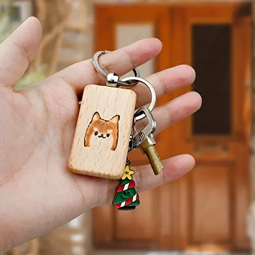 10Pcs Blanks Rectangle Wooden Keychain 1.2 inch Wood Engraving Unfinished Keychain with 10 pcs Key Rings for DIY Crafts Gift Accessories