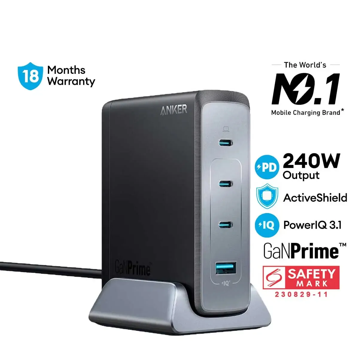 Anker Charger Powerport Prime 240W Fast Charging USB C Gan Charger A2342