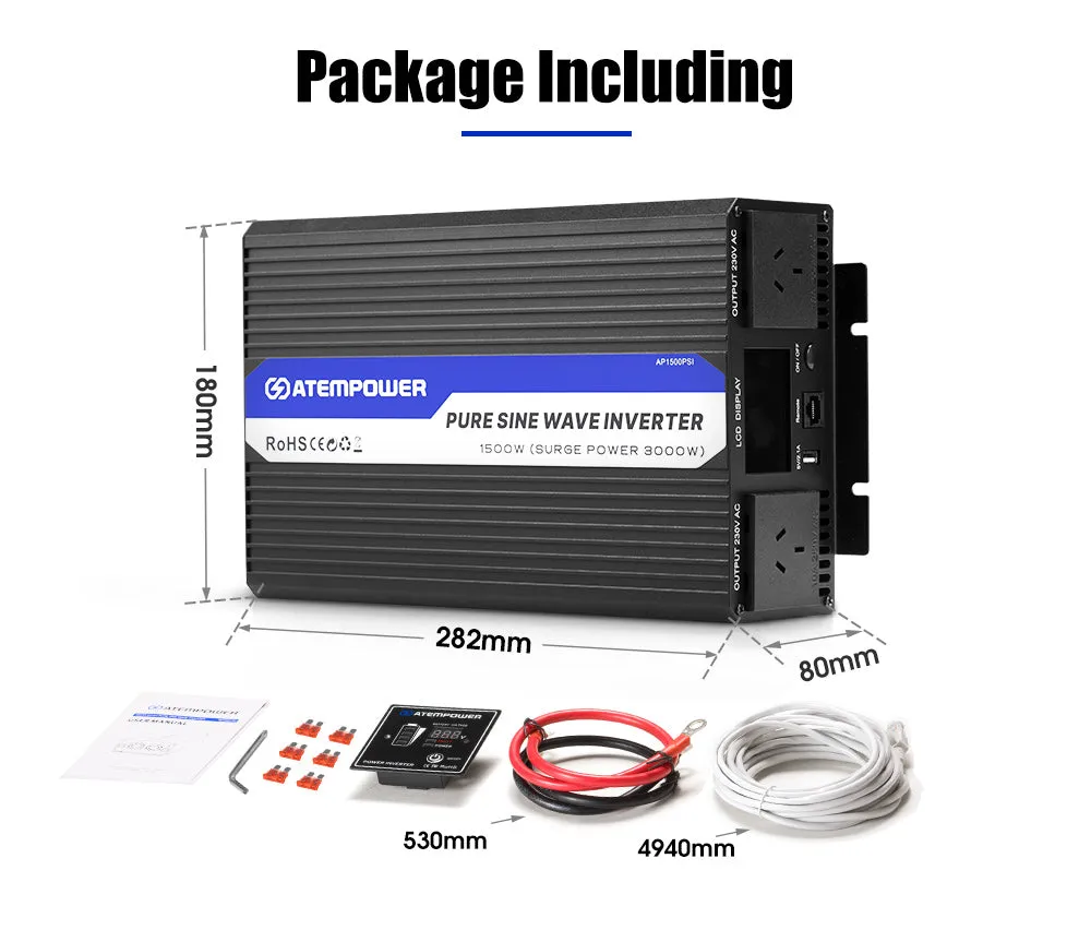 Atem Power 1500W/3000W 12V to 240V Pure Sine Wave Power Inverter