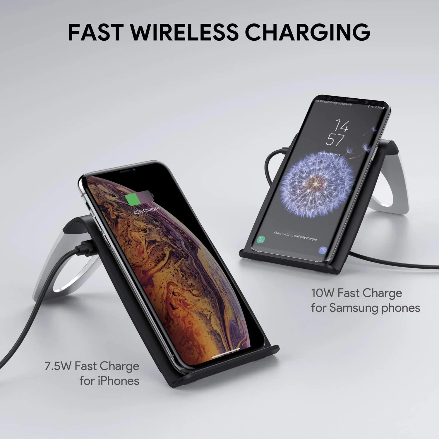 AUKEY 10W Wireless Charging Stand Qi Certified Fast Charger Samsung iPhone