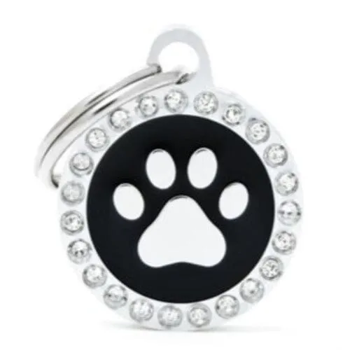 Glam Swarovski "Chrome Paw Black Circle" ID Tag