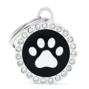 Glam Swarovski "Chrome Paw Black Circle" ID Tag