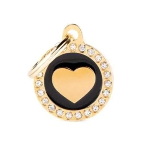 Glam Swarovski "Gold Heart Black Circle" ID Tag