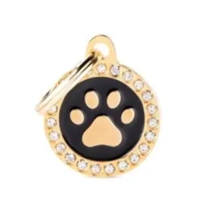 Glam Swarovski "Gold Paw Black Circle" ID Tag