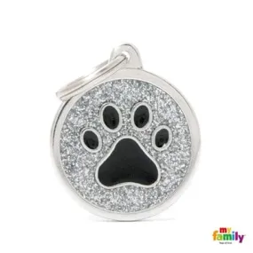 Glitter Chrome Paw Centre Dog Name ID Tag