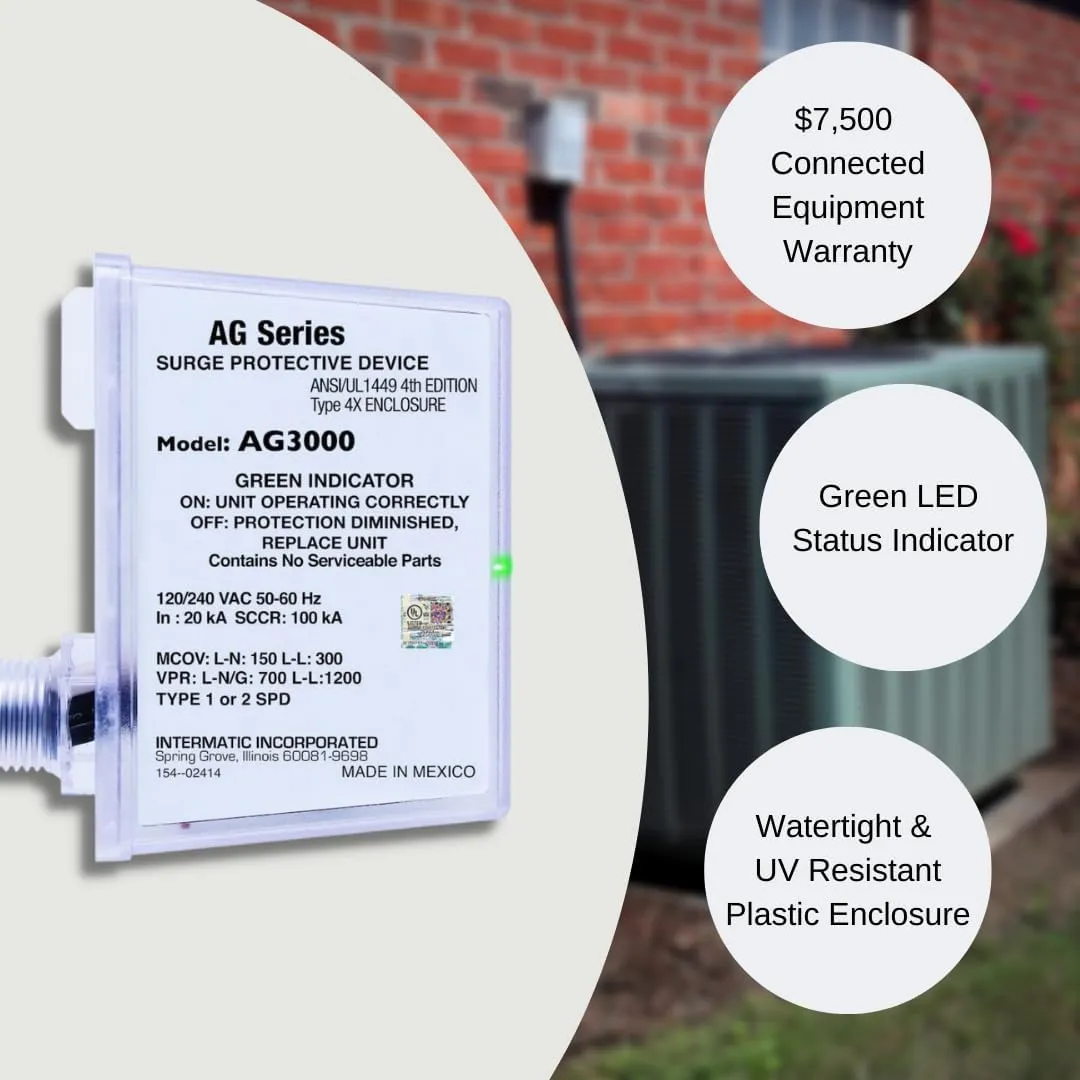 Intermatic AG3000 120/240 VAC Universal HVAC Surge Protective Device - Comprehensive Surge Protection, TPMOV Technology, Watertight Enclosure - UL Listed and Reliable