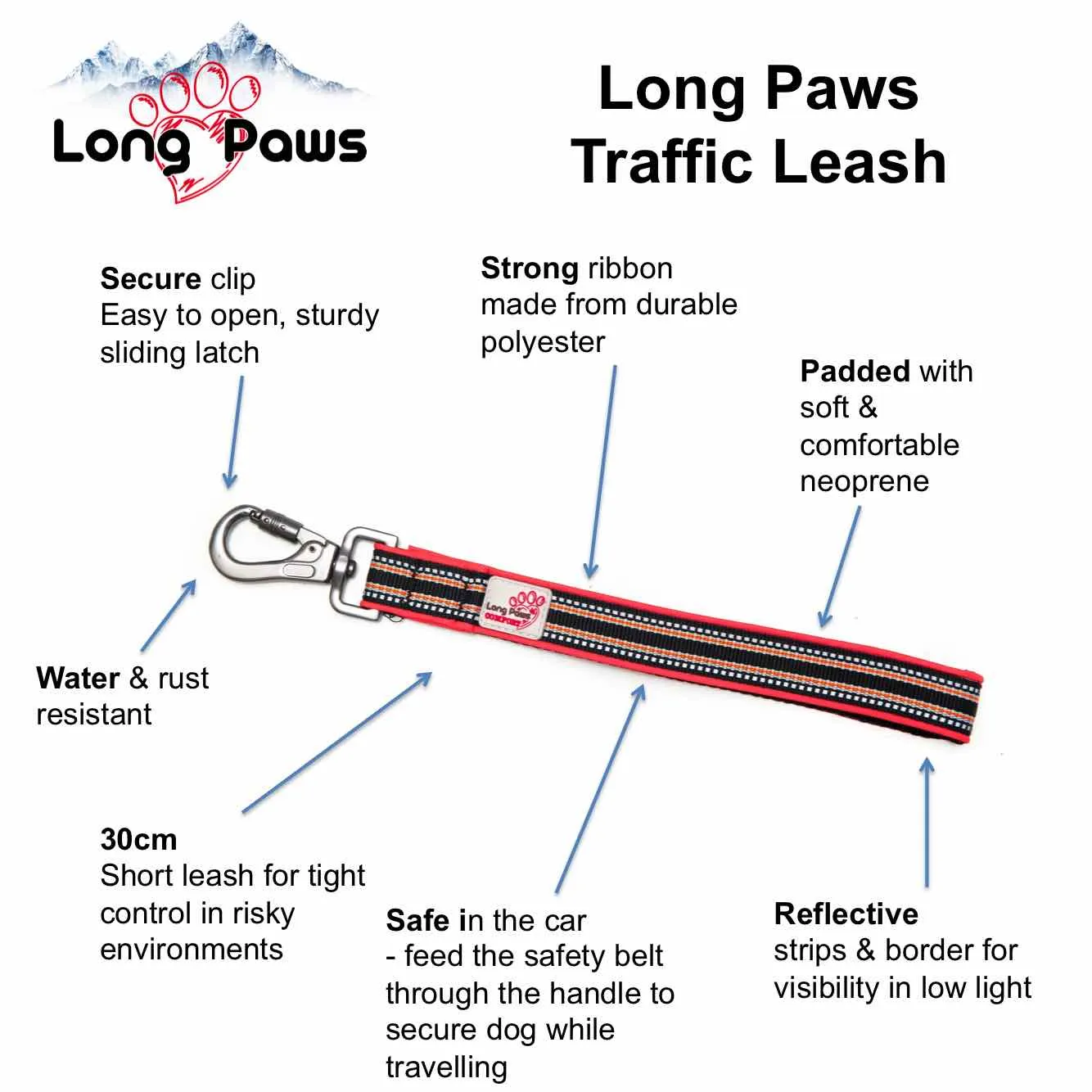 Long Paws Comfort Short Safety Belt / Close Control Lead