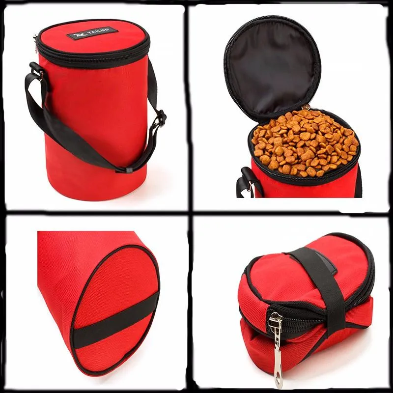 Pet Dog Food Storage Bag Bucket,Collapsible Waterproof Travel Dogs Cats Food Feeding Snack Bowl Container Barrel