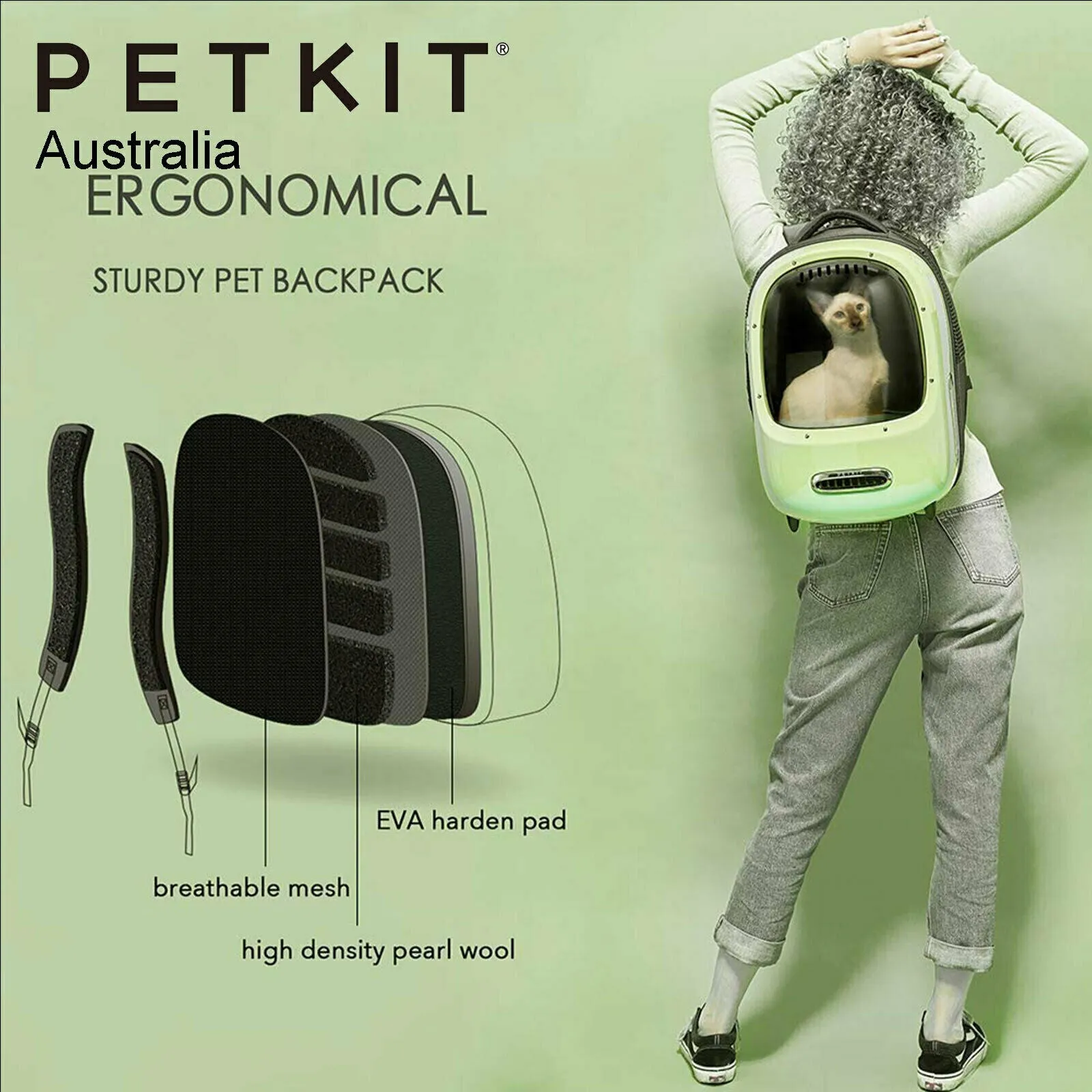 PETKIT Auto Air Fresh Cat Kitten Puppy Lamp Fan Capsule Carrier Backpack Travel - green