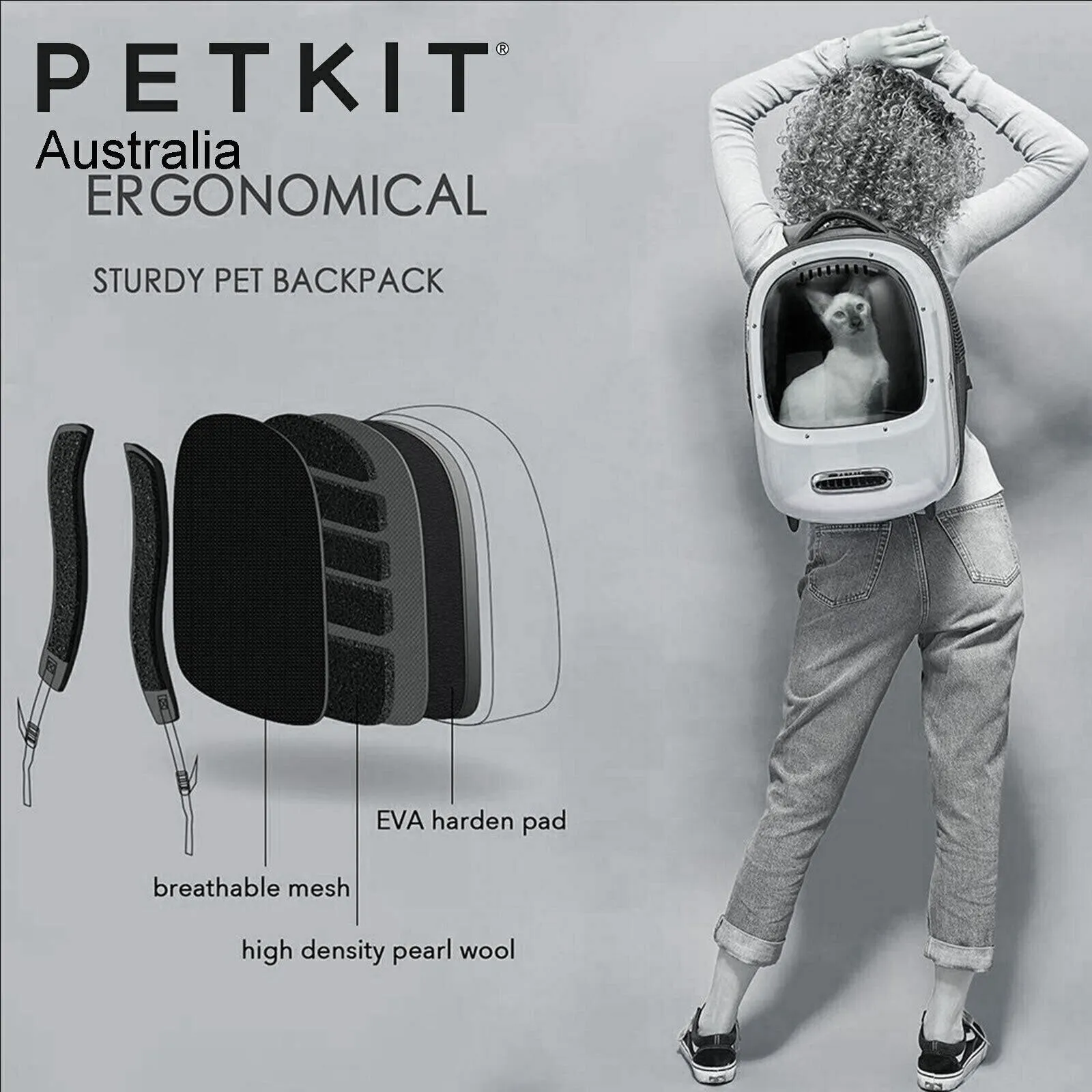 PETKIT Auto Air Fresh Cat Kitten Puppy Lamp Fan Capsule Carrier Backpack Travel - white